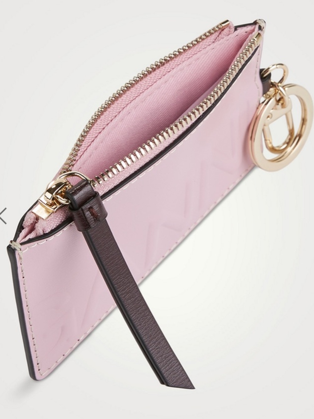 New GANNI Banner Leather Coin Purse Credit Card Holder Pink Dark Brown/ Burgundy - Picture 3 of 13